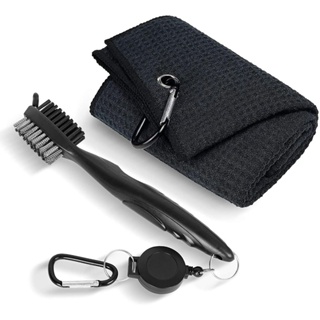 Golf Double-sided Cleaning Brush Golf Towel With Hook Golf Club Cleaning Kit