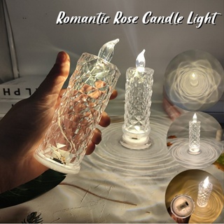 โคมไฟโปรเจคเตอร์ LED รูปดอกกุหลาบ ไร้เปลวไฟ ใช้แบตเตอรี่ สไตล์โรแมนติก สร้างสรรค์ สําหรับตกแต่งบ้าน งานแต่งงาน ปาร์ตี้