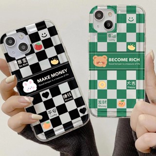 เคสโทรศัพท์มือถือ ลายหมากรุก หมี For Oppo A15 A17 A3s A57 A5s A95 A17K A7 A12 A54 A16 A96 A74 A16s A16K A76 Reno5 4F A55