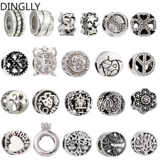 Dinglly ลูกปัดโลหะผสม ทรงกลม สีเงิน สําหรับทําเครื่องประดับ Diy