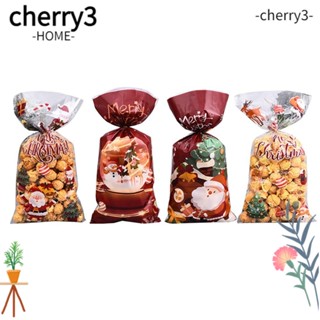 Cherry3 ถุงบรรจุภัณฑ์ ลายคริสต์มาส มีกาวในตัว สําหรับใส่ขนม บิสกิต คุกกี้ ขนมขบเคี้ยว 50 ชิ้น