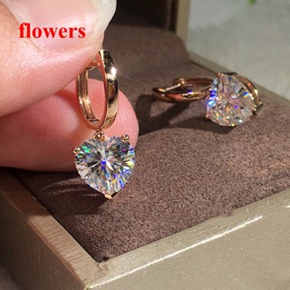 Flowers ต่างหูห่วง ประดับเพชรโมอิส 18K สีโรสโกลด์ 1ct เครื่องประดับแฟชั่น สําหรับผู้หญิง