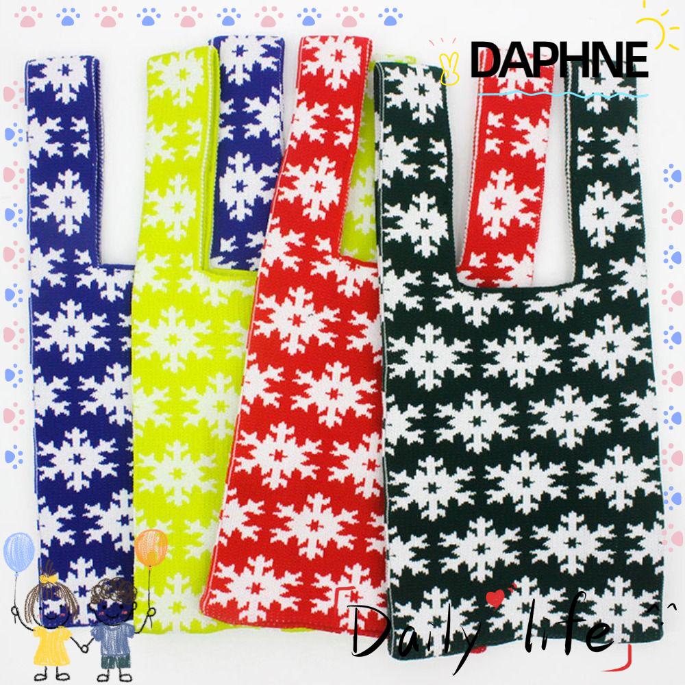 daphne-กระเป๋าถือ-ผ้าถัก-ความจุสูง-ลายเกล็ดหิมะ-ใช้ซ้ําได้-สําหรับนักเรียน