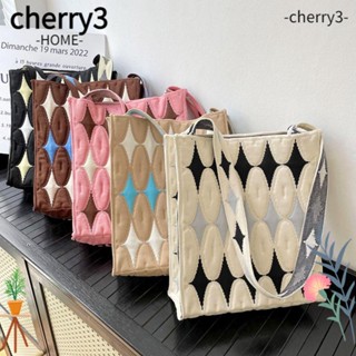 Cherry3 กระเป๋าถือ ผ้าถัก ความจุสูง แฮนด์เมด สีตัดกัน สําหรับนักเรียน