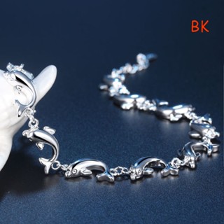 Bk Sterling สร้อยข้อมือเงิน 925 จี้รูปปลาโลมา เครื่องประดับ