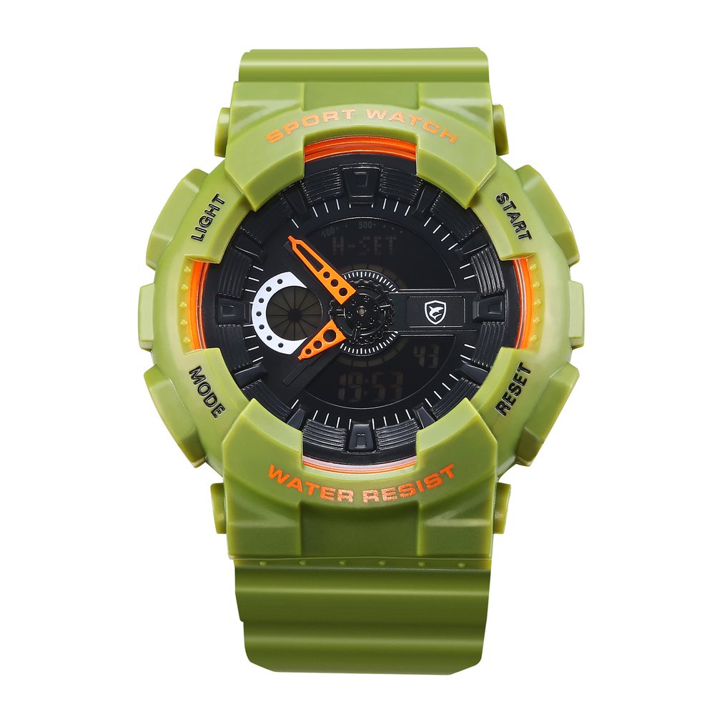 นาฬิกาข้อมือควอทซ์-หน้าปัดสีดํา-สีเขียว