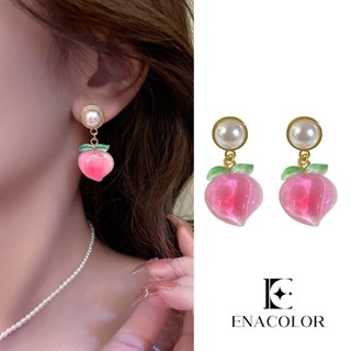 Enacolor ใหม่ 2024 เครื่องประดับ ต่างหูมุก สีชมพู สําหรับเด็กผู้หญิง