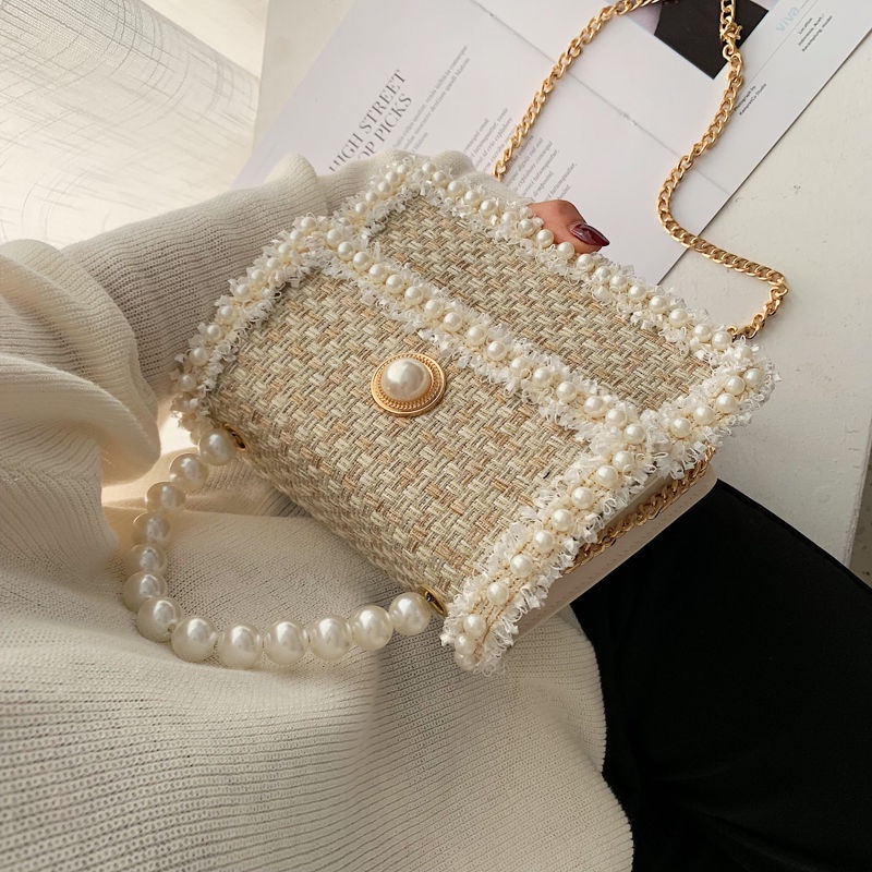 ins-super-hot-bag-womens-2023-new-style-korean-fashion-pearl-handheld-chain-one-shoulder-oblique-small-square-bag