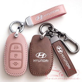 Genuine Leather Car Key Case Hand rope Boutique Metal Keychain for Hyundai