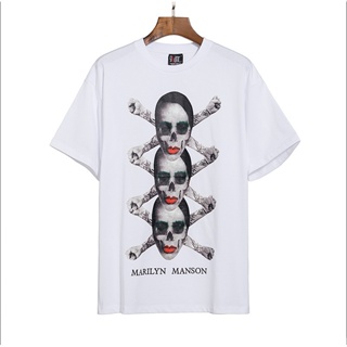 【hot sale】แฟชั่น เสื้อยืดแขนสั้นพิมพ์ลายดิจิตอล Marilyn Manson