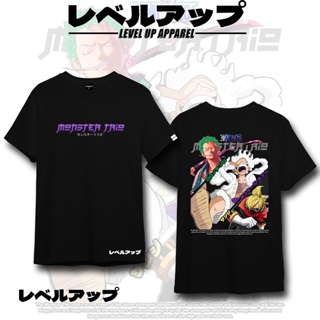 เสื้อยืดผ้าฝ้ายพิมพ์ลายMonster Trio Luffy Zoro Sanji One Piece Anime Shirt