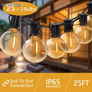 สายไฟหิ่งห้อย LED G40 พลังงานแสงอาทิตย์ 7.62 ม. 25 ฟุต 25 ซ็อกเก็ต พร้อมหลอดไฟ 27 ดวง IP45 กันน้ํา