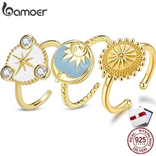 Bamoer  Authentic Silver 925 Finger Ring Gold plated Orignal Design Fashion Jewelry With Cubic Zircon For Women &amp; Girls Gifts SCR732