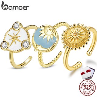 Bamoer  Authentic Silver 925 Finger Ring Gold plated Orignal Design Fashion Jewelry With Cubic Zircon For Women &amp; Girls Gifts SCR732