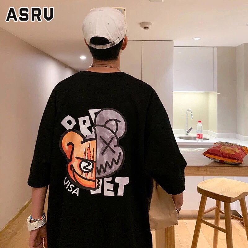 asrv-เสื้อยืดแขนสั้นผู้ชายสีขาวอินเทรนเทรนด์หลวมใหม่แมทช์สุดฮอตเวอร์ชั่นเกาหลีสีแดงสุดฮอต