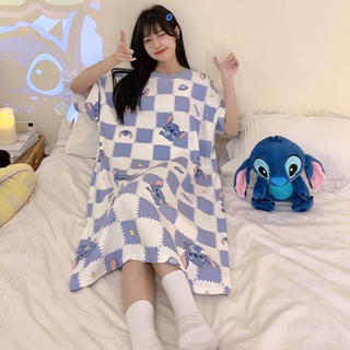 Stitch imitation cotton pajamas womens summer short-sleeved nightdress sweet and lovely home service