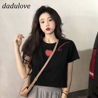 DaDulove💕 New Korean Version of INS Love Print Thin Section Short-sleeved Niche Short T-shirt Slim Large Size Top