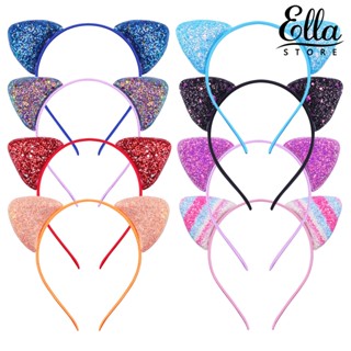 Ellastore123 ที่คาดผม แต่งกลิตเตอร์ เลื่อม กันลื่น ลายการ์ตูนหูแมว สีแคนดี้ ยืดหยุ่น สําหรับเด็กผู้หญิง