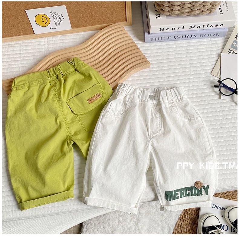 กางเกงแฟชั่นเด็กชาย-2023-ฤดูร้อนใหม่สไตล์เกาหลีลำลองกีฬากางเกงขาสั้นบางการ์ตูนกางเกงห้าจุด