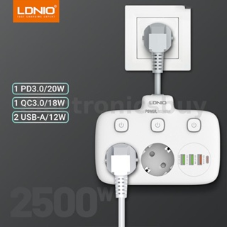 Ldnio รางปลั๊กพ่วง 2 ช่อง EU พร้อมพอร์ต USB 3 พอร์ต Type-C หลายช่อง 1 พอร์ต