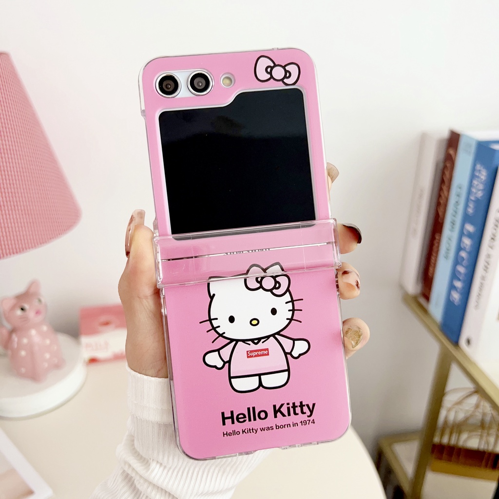 เคสโทรศัพท์มือถือแบบแข็ง-กันกระแทก-ลายการ์ตูนเฮลโลคิตตี้-พร้อมสายโซ่คล้อง-สําหรับ-samsung-galaxy-z-flip5-5g-3in1-z-flip-3-flip-4