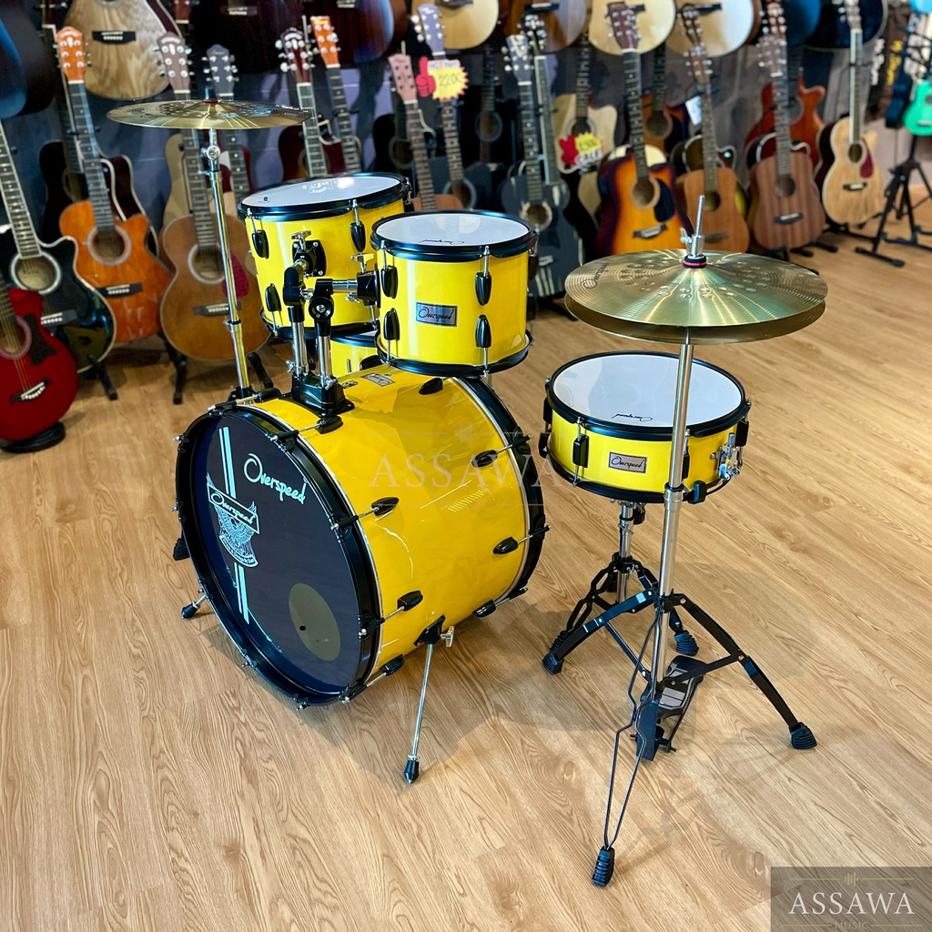 ส่งฟรี-overspeed-กลองชุด-สีเหลือง-รุ่น-cd-01-ขอบดำ-พร้อมเก้าอี้-จัดเต็ม-อุปกรณ์ครบชุด-drum-set