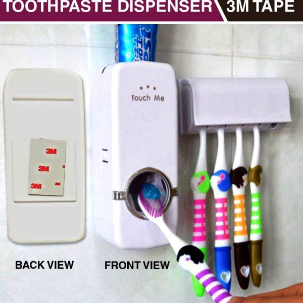 ที่บีบยาสีฟัน-เครื่องบีบยาสีฟันอัตโนมัติบีบยาสีฟัน-ที่แขวนแปรงสีฟัน-1-ชุดมีที่บีบยาสีฟันอัตโนมัติพร้อมที่แขวนแปรง-สีขาว