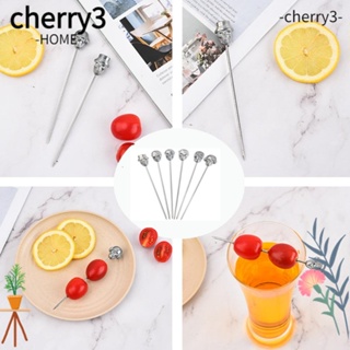 Cherry3 ไม้จิ้มค็อกเทล สเตนเลส ลายกะโหลก 4.53 นิ้ว สีเงิน ใช้ซ้ําได้ สําหรับค็อกเทล ผลไม้ เค้ก 6 ชิ้น