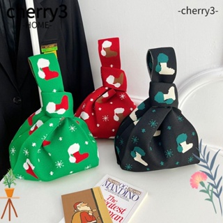Cherry3 กระเป๋าถือ ผ้าถักนิตติ้ง ความจุสูง ลายคริสต์มาส แฟชั่นสําหรับผู้หญิง