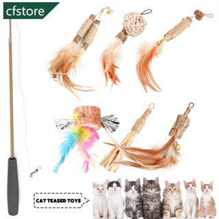 Cfstore ไม้กายสิทธิ์ พร้อมจี้ขนนก ของเล่นสําหรับสัตว์เลี้ยง แมว 6 7 ชิ้น R5Z7