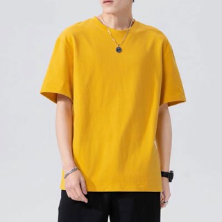 เสื้อยืดลําลอง ผ้าฝ้าย แขนสั้น คอกลม ทรงหลวม สีพื้น สไตล์เกาหลี สําหรับผู้ชาย