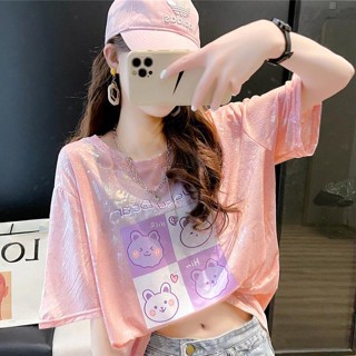 เสื้อยืดแขนสั้น ผ้าเรยอน แบบบาง ระบายอากาศ ทรงหลวม ขนาดใหญ่ สไตล์เกาหลี แฟชั่นฤดูร้อน 2023