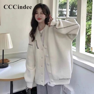 Cccindee เสื้อคาร์ดิแกน คอวี แขนยาว ทรงหลวม แฟชั่นสไตล์เกาหลี สําหรับผู้หญิง 2023