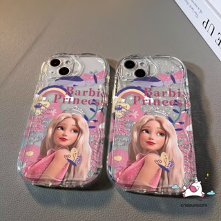 เคสโทรศัพท์มือถือ ขอบโค้ง ลายการ์ตูนเจ้าหญิงบาร์บี้ 3D แต่งกลิตเตอร์ พร้อมช่องใส่บัตร สําหรับ Redmi 10 9 12C 9A A1 9C NFC 10C 10A 9T A2 Poco M3 Note 10s 11s 10 12 11 Pro Max Plus MI 11 12 Lite