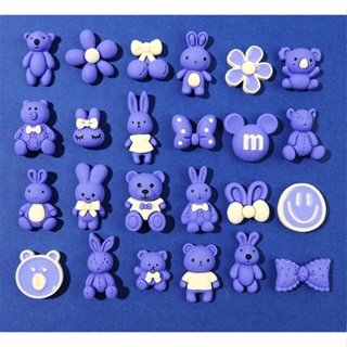 Jibbitz Crocs ตุ๊กตาหมี กระต่ายน่ารัก ดอกไม้สีฟ้า จิบิตซ์ สําหรับรองเท้าเด็ก DIY