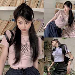 เสื้อยืดลําลอง แขนสั้น เข้ารูป พิมพ์ลายกระต่าย แฟชั่นฤดูร้อน สไตล์เกาหลี สําหรับสตรี