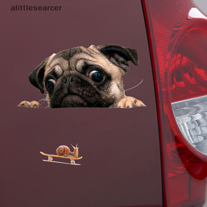 alittlesearcer-สติกเกอร์-ลายสุนัขปั๊ก-หอยทาก-3d-สําหรับติดตกแต่งหน้าต่างรถยนต์-แล็ปท็อป