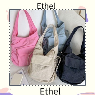 Ethel1 กระเป๋าสะพายไหล่ ผ้าไนล่อน ทรงบักเก็ต ขนาดใหญ่ จุของได้เยอะ สีพื้น แฟชั่นสไตล์เกาหลี สําหรับผู้หญิง