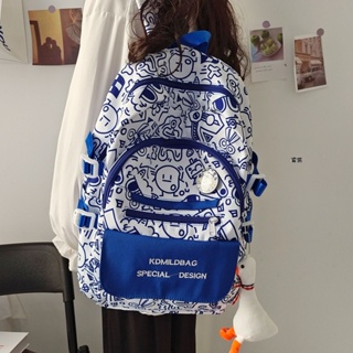 กระเป๋าเป้สะพายหลัง กระเป๋านักเรียน พิมพ์ลายกราฟฟิติ สีฟ้า สไตล์เกาหลี ฮาราจูกุ สําหรับผู้หญิง