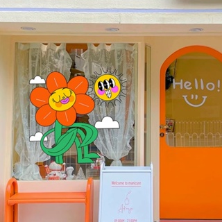 สติกเกอร์ ลายภาพประกอบ สไตล์เกาหลี สร้างสรรค์ สําหรับติดตกแต่งกระจก ประตู หน้าต่าง ร้านค้า