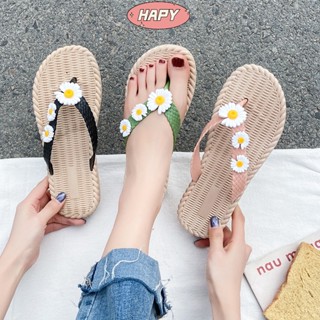 HAPY สไตล์ใหม่ดอกไม้ฤดูร้อน Flip Flop ผู้หญิงนอกสวมใส่สุภาพสตรีรองเท้าแตะแบนชายหาด