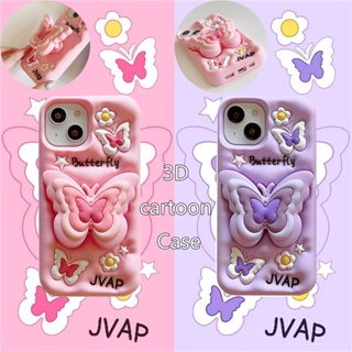 3D Butterfly bracket การ์ตูน คดี For Apple IPhone 14 13 12 11 Pro Max XR X XS XSMax iPhone14 iPhone13 iPhone12 iPhone11 ปกป้องเปลือก Cute Cartoon Cover Soft TPU Silicone Case