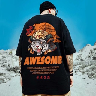 S-8XL Summer tide brand Hong Kong style retro tiger and tiger print short-sleeved T-shirt men and women trend natio_03