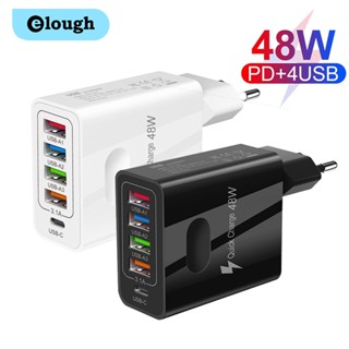 Elough อะแดปเตอร์ชาร์จโทรศัพท์มือถือ Type C PD 5 พอร์ต 48W USB C ชาร์จเร็ว สําหรับโทรศัพท์มือถือ