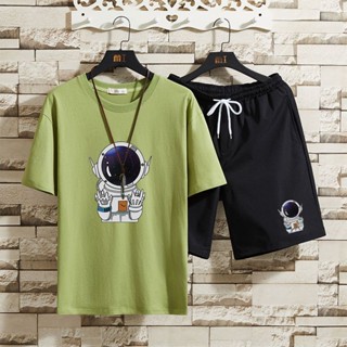 เสื้อยืดแขนห้าส่วนลําลอง ขนาดใหญ่ พิมพ์ลายนักบินอวกาศ แฟชั่นฤดูร้อน สําหรับผู้ชาย และนักเรียน