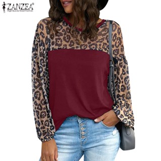 Celmia ZANZEA เสื้อเบลาส์ แขนยาว พิมพ์ลายเสือดาว เย็บปะติดปะต่อกัน สไตล์สตรีท สําหรับผู้หญิง