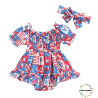 Babyclothes- ชุดรอมเปอร์ แขนสั้น 4 กรกฎาคม พร้อมที่คาดผม สําหรับเด็กผู้หญิง