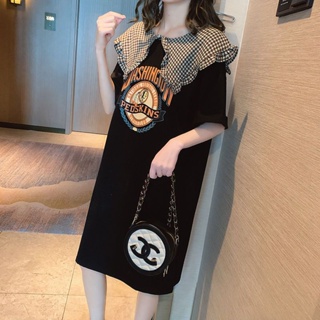 Classy .girl～จั๊มสูท  ปลอกคอตุ๊กตารุ่นยาวเสื้อยืดเดรส  เวอร์ชั่นเกาหลีขนาดใหญ่อ่อนโยนประกบกันสดชื่นจั๊มสูท#DZ00179
