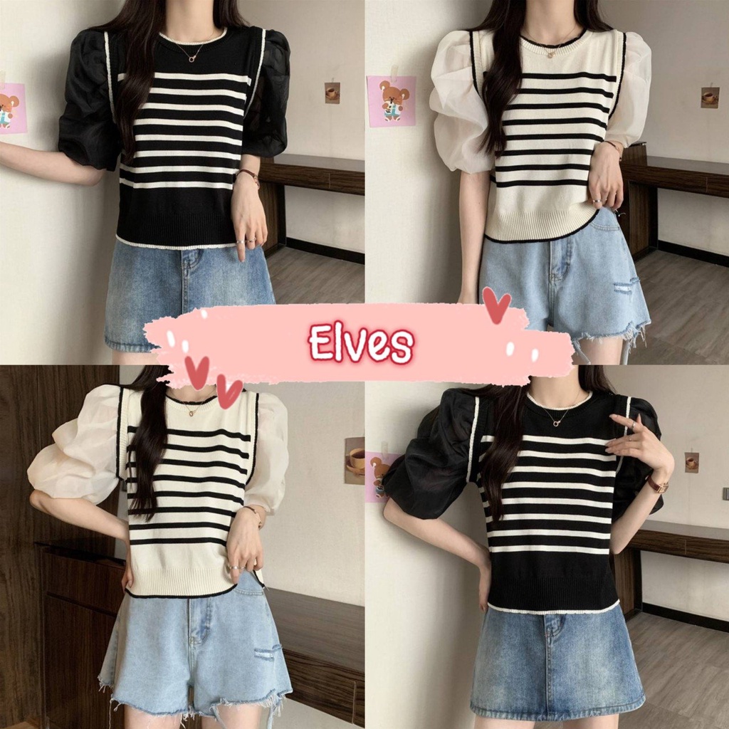 elves-พร้อมส่ง-เสื้อไหมพรมแขนชีฟอง-ฟองๆเหมือนเจ้าหญิง-เสื้อลายทาง-29045-2-c