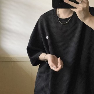 เสื้อยืดลําลอง แขนสั้น คอกลม ทรงหลวม ลายวาฟเฟิล ไอคอน สีขาว เข้ากับทุกการแต่งกาย แฟชั่นฤดูร้อน สไตล์เกาหลี สําหรับผู้ชาย